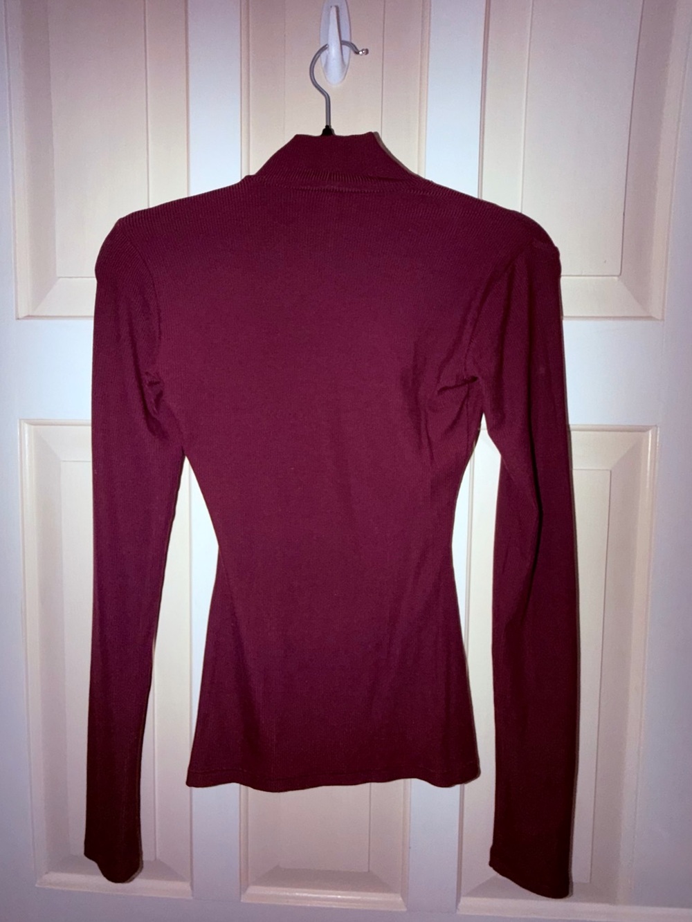 SKIMS Burgundy Ribbed Mock Neck Long Sleeve Top